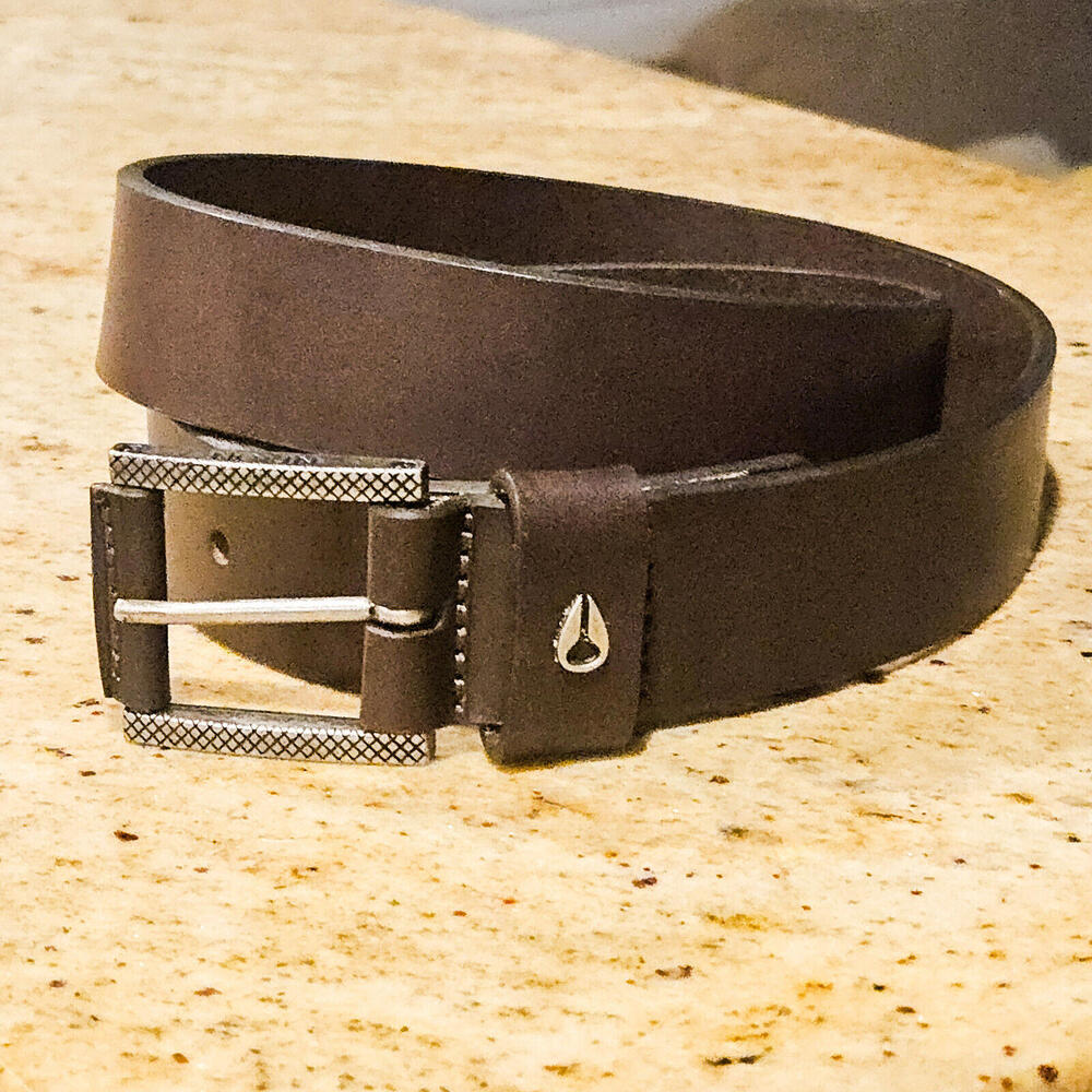 Nixon Dark Brown Leather Belt with Silver Buckle XS